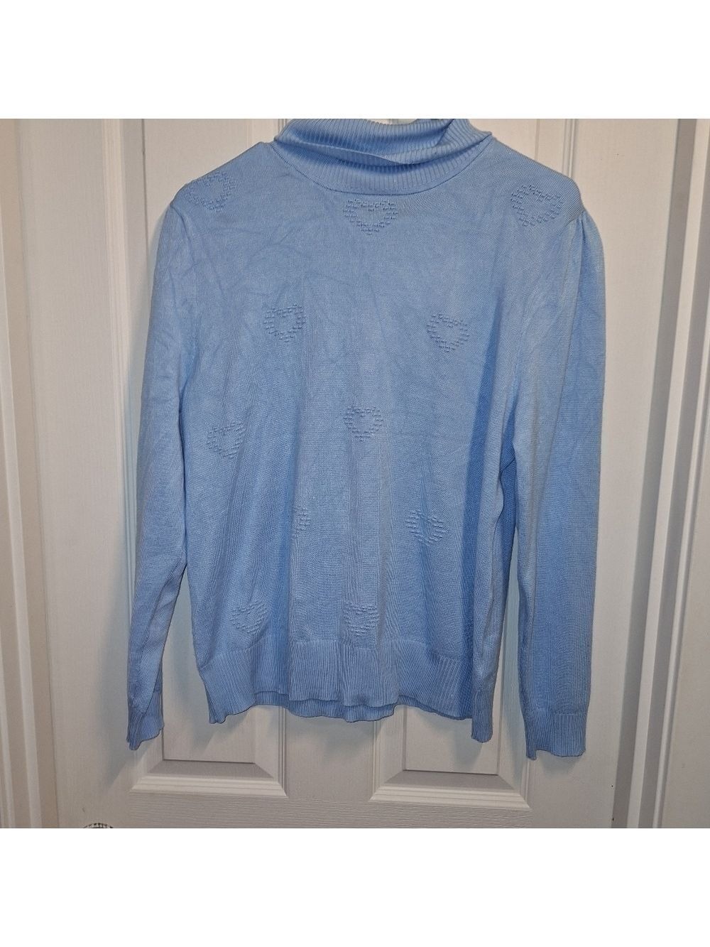 Love Scarlett Turtleneck Sweater Light Blue Hearts XL